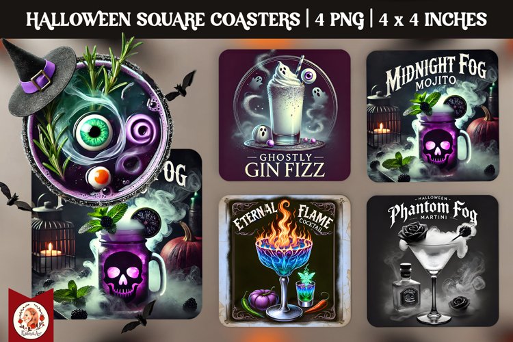 Halloween Cocktails Coaster, Square Coaster example image 1