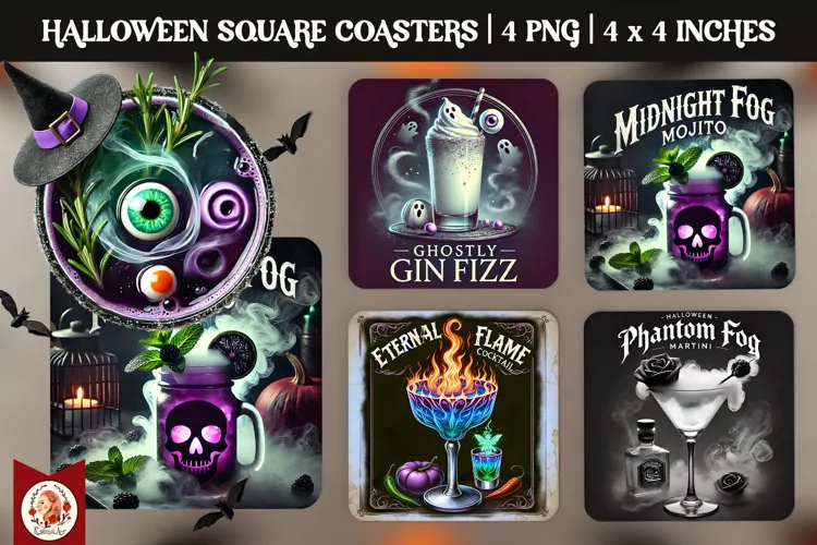 Halloween Cocktails Coaster, Square Coaster