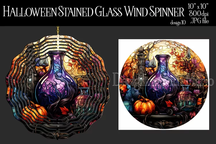 Halloween Wind Spinner, Halloween Stained Glass Spinner, d10