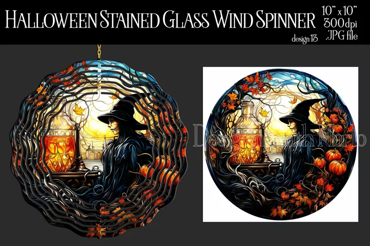Halloween Wind Spinner, Halloween Stained Glass Spinner, d13