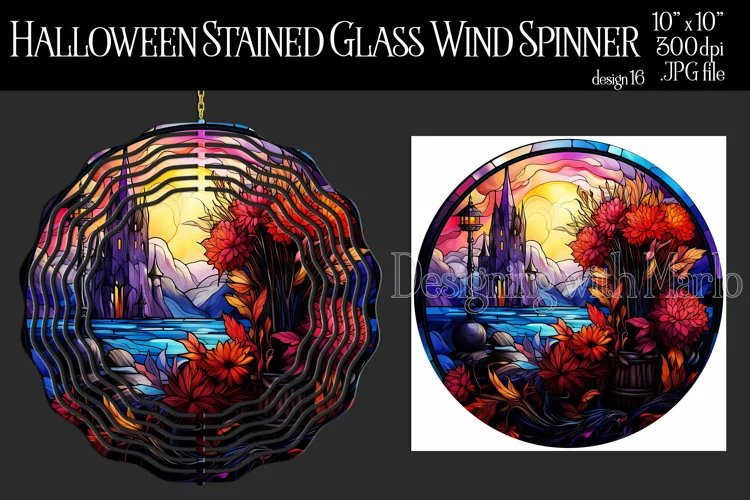 Halloween Wind Spinner, Halloween Stained Glass Spinner, d16