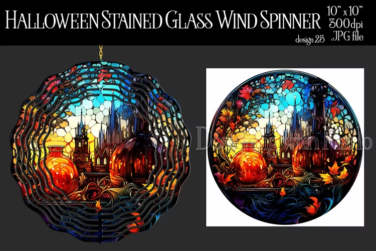 Halloween Wind Spinner, Halloween Stained Glass Spinner, d25
