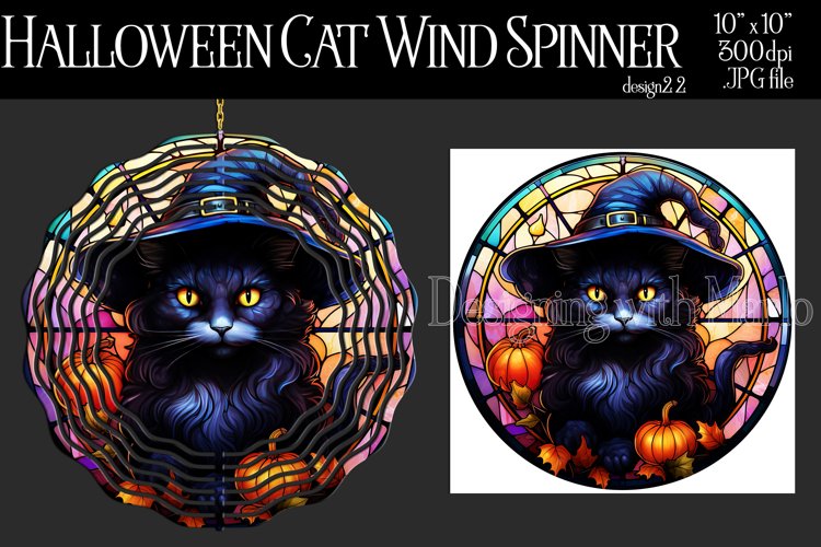 Halloween Wind Spinner, Stained Glass Halloween Black Cat 22 example image 1