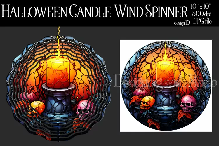 Halloween Wind Spinner, Stained Glass Halloween Candle d10