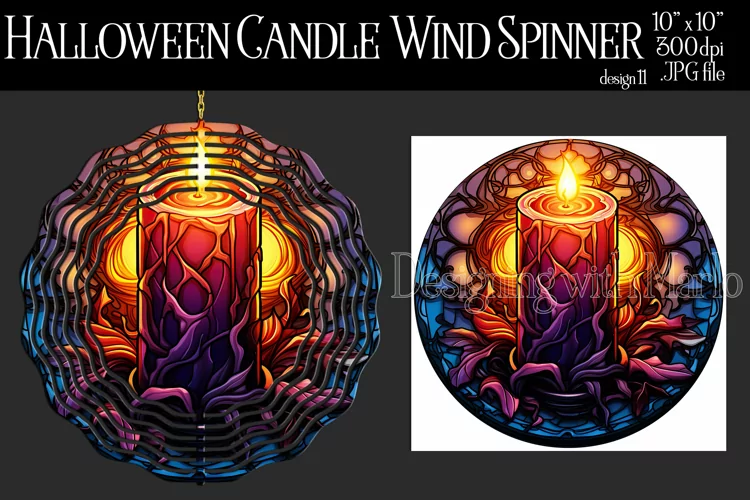 Halloween Wind Spinner, Stained Glass Halloween Candle d11