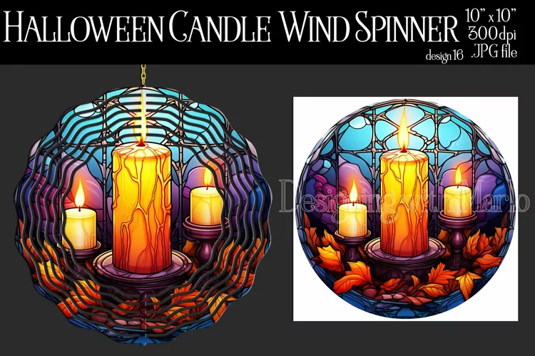 Halloween Wind Spinner, Stained Glass Halloween Candle d16