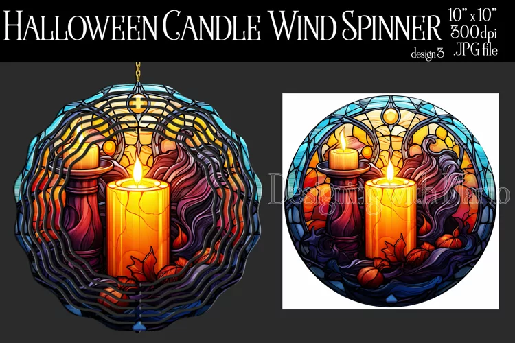 Halloween Wind Spinner, Stained Glass Halloween Candle d3