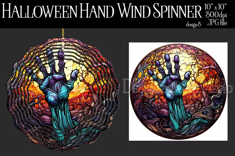 Halloween Wind Spinner, Halloween Stained Glass Zombie Hand