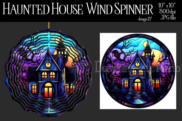 Halloween Wind Spinner, Halloween Haunted House Spinner, d27