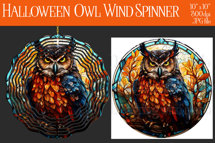 Halloween Owl Wind Spinner, Autumn Owl Wind Spinner, w1 example image 1