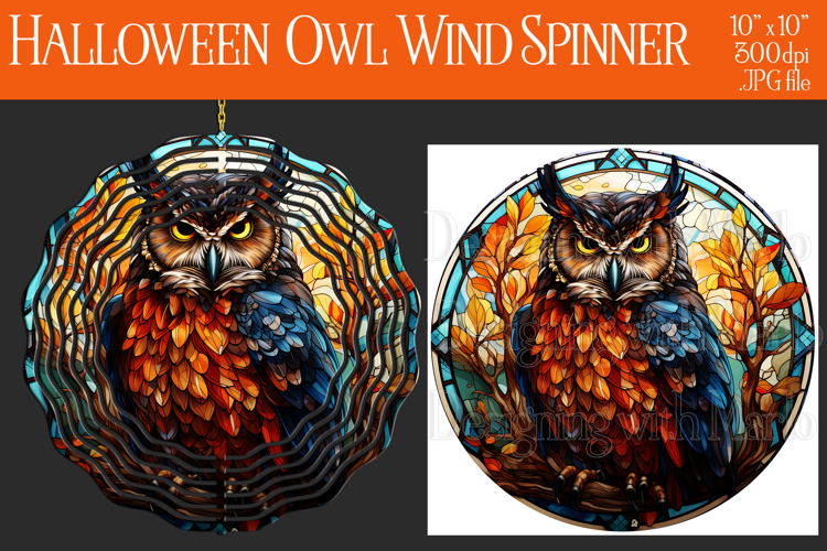 Halloween Owl Wind Spinner, Autumn Owl Wind Spinner, w1