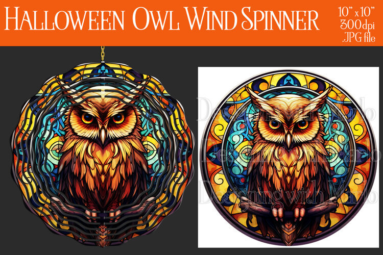 Halloween Owl Wind Spinner, Autumn Owl Wind Spinner, w10 example image 1