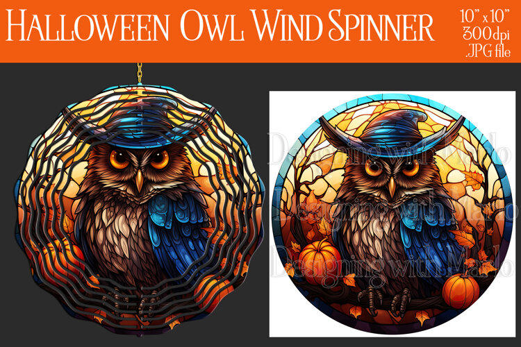 Halloween Owl Wind Spinner, Autumn Owl Wind Spinner, w11 example image 1