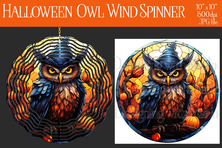 Halloween Owl Wind Spinner, Autumn Owl Wind Spinner, w14 example image 1