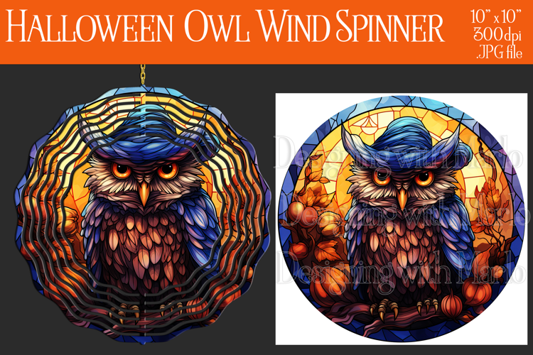 Halloween Owl Wind Spinner, Autumn Owl Wind Spinner, w17