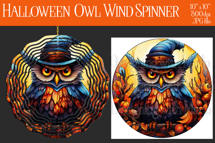 Halloween Owl Wind Spinner, Autumn Owl Wind Spinner, w19 example image 1