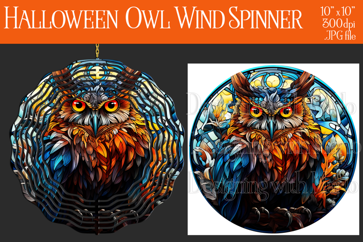 Halloween Owl Wind Spinner, Autumn Owl Wind Spinner, w2