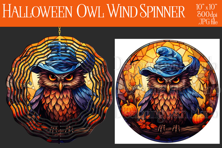 Halloween Owl Wind Spinner, Autumn Owl Wind Spinner, w21 example image 1