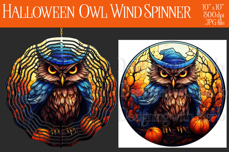 Halloween Owl Wind Spinner, Autumn Owl Wind Spinner, w22 example image 1