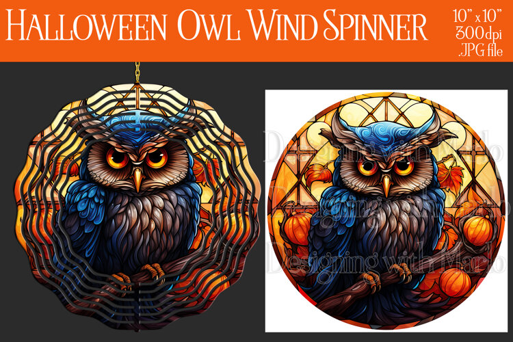Halloween Owl Wind Spinner, Autumn Owl Wind Spinner, w23 example image 1