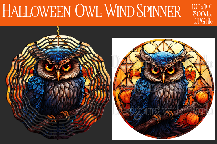 Halloween Owl Wind Spinner, Autumn Owl Wind Spinner, w23