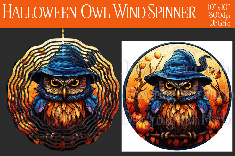 Halloween Owl Wind Spinner, Autumn Owl Wind Spinner, w27 example image 1