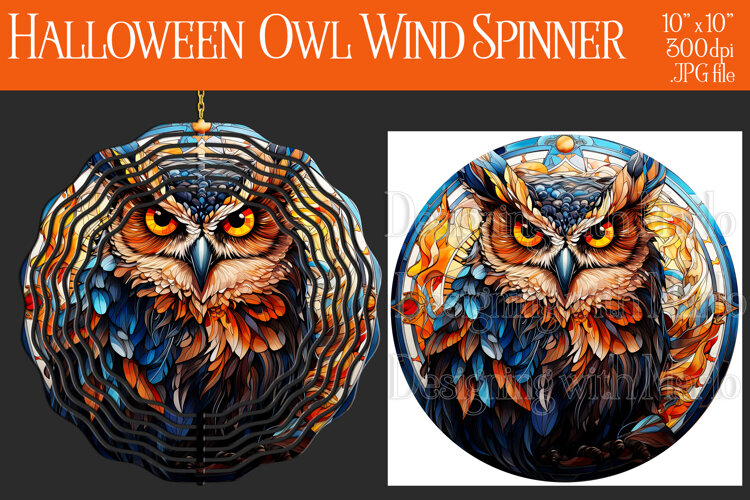 Halloween Owl Wind Spinner, Autumn Owl Wind Spinner, w3 example image 1