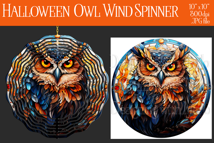 Halloween Owl Wind Spinner, Autumn Owl Wind Spinner, w3
