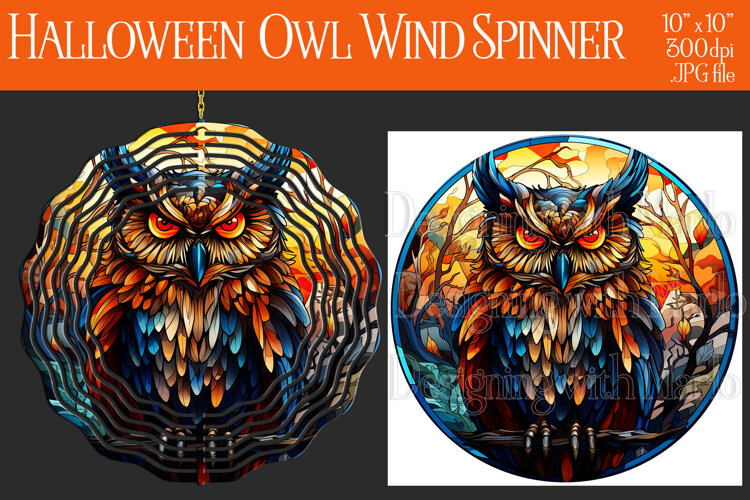 Halloween Owl Wind Spinner, Autumn Owl Wind Spinner, w4 example image 1