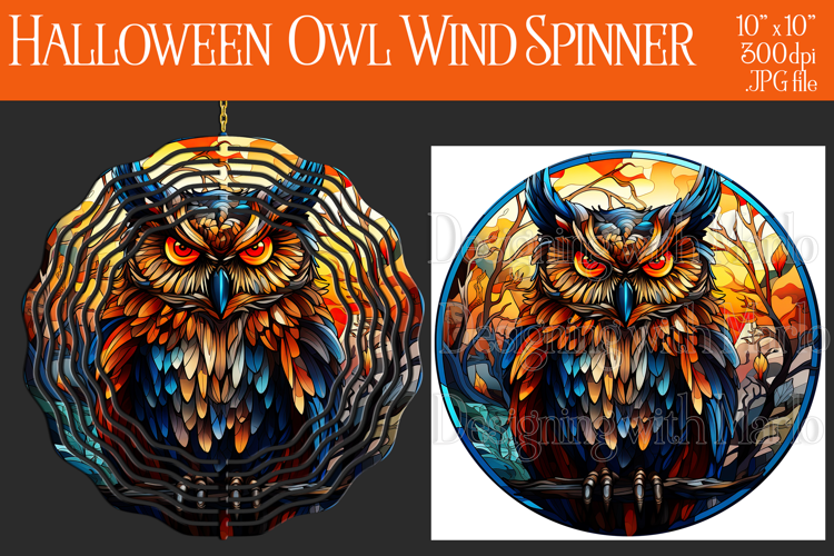 Halloween Owl Wind Spinner, Autumn Owl Wind Spinner, w4