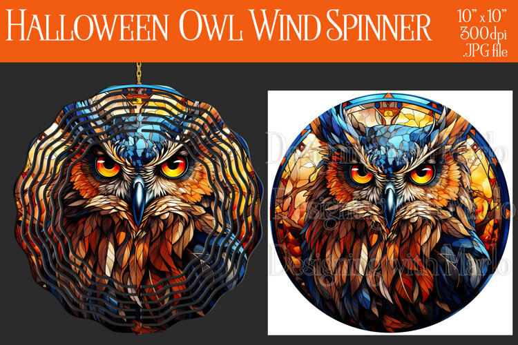 Halloween Owl Wind Spinner, Autumn Owl Wind Spinner, w5 example image 1