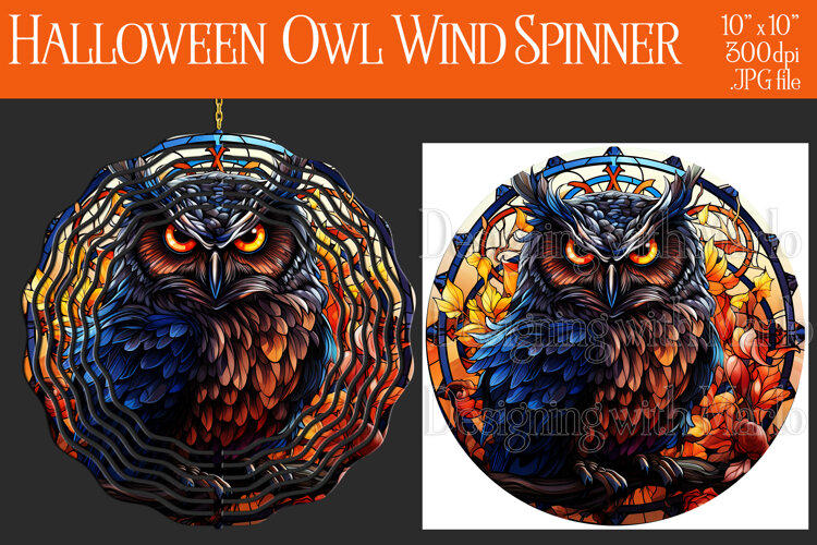 Halloween Owl Wind Spinner, Autumn Owl Wind Spinner, w6 example image 1