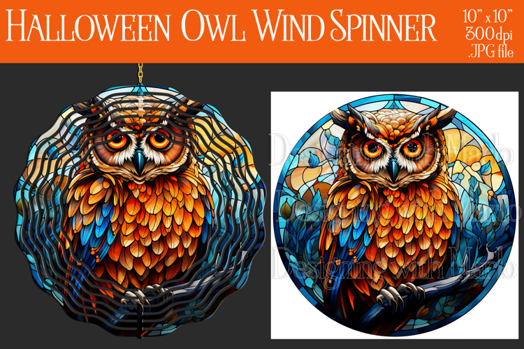 Halloween Owl Wind Spinner, Autumn Owl Wind Spinner, w7