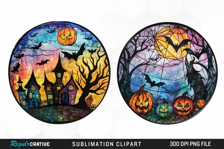 Stained Glass Halloween Graphic Clipart