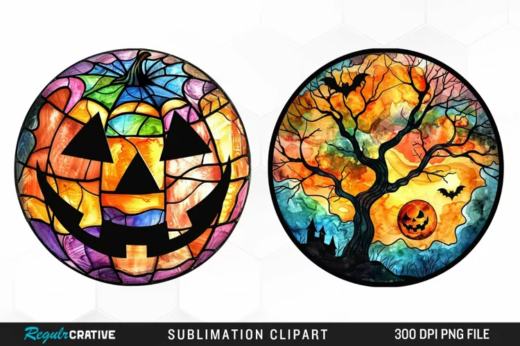 Stained Glass Halloween Graphic Clipart