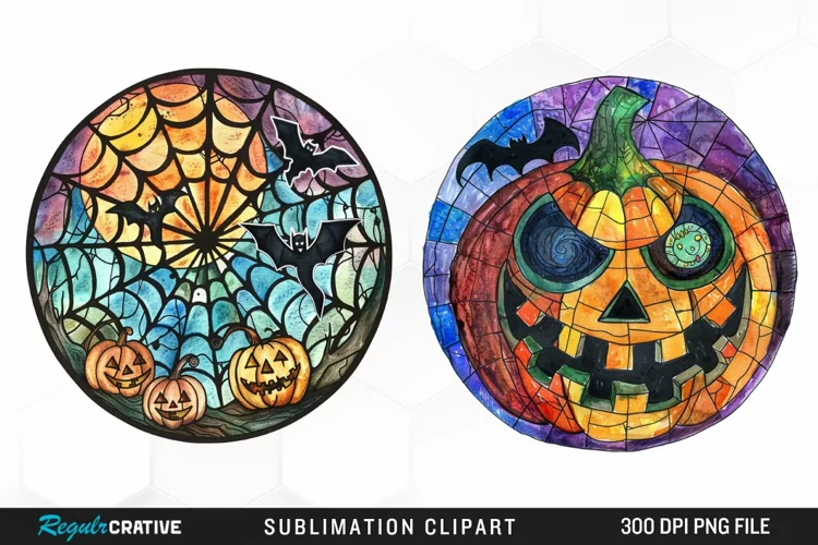 Stained Glass Halloween Graphic Clipart