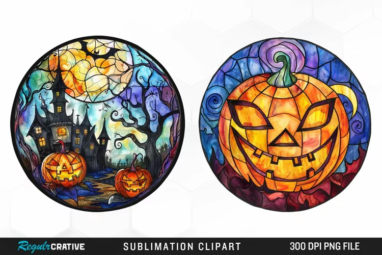 Stained Glass Halloween Graphic Clipart