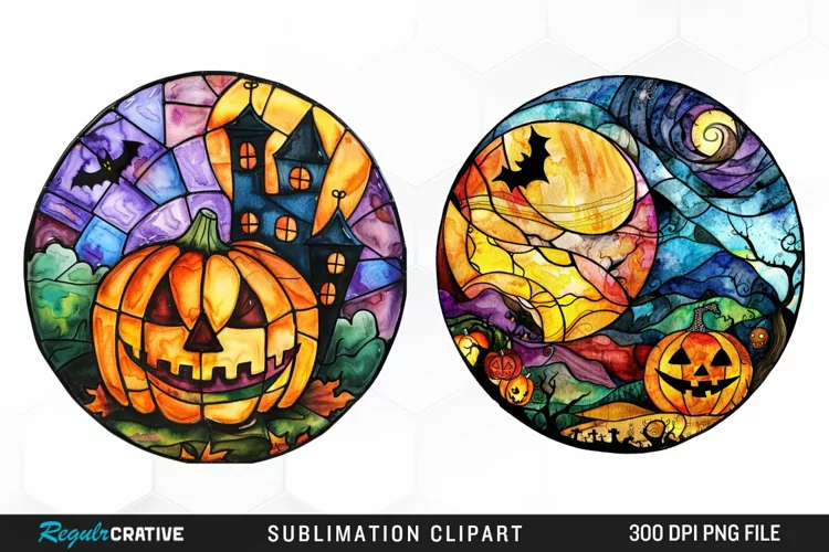 Stained Glass Halloween Artwork Clipart