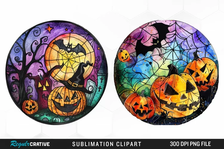 Stained Glass Halloween Graphic Clipart