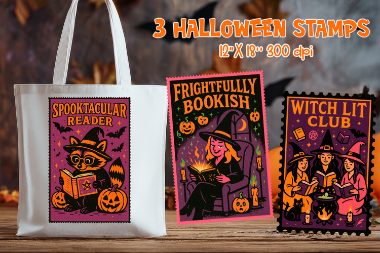 Halloween Book Lover Stamp PNG | Spooky Reading Designs