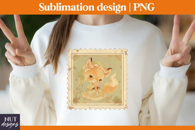 Post Stamp Halloween sublimation, Retro cute fox, t shirt