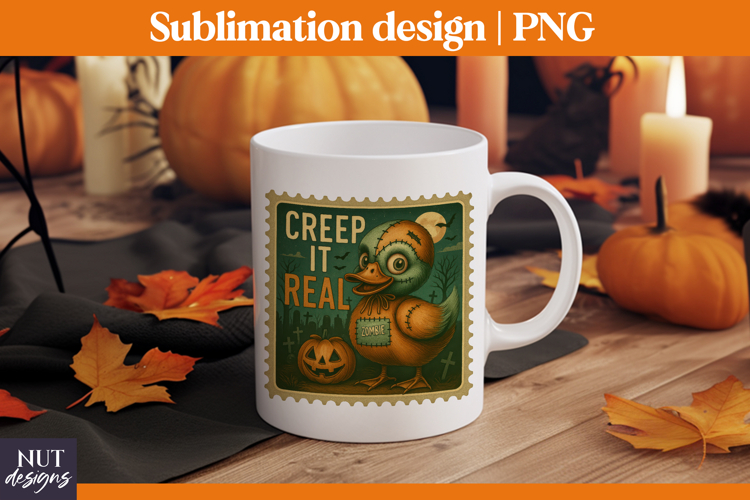 Post Stamp Halloween sublimation, Creep Duck, mug design