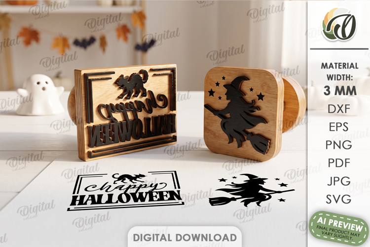 Halloween Stamps Laser Cut. Spooky Stamp SVG