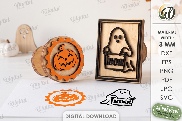 Halloween Stamps Laser Cut. Spooky Stamp SVG
