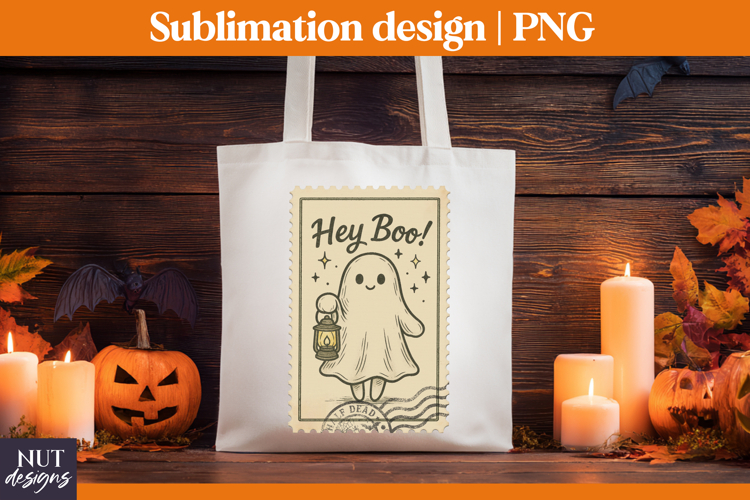 Post Stamp Halloween sublimation, Retro cute ghost tote bag