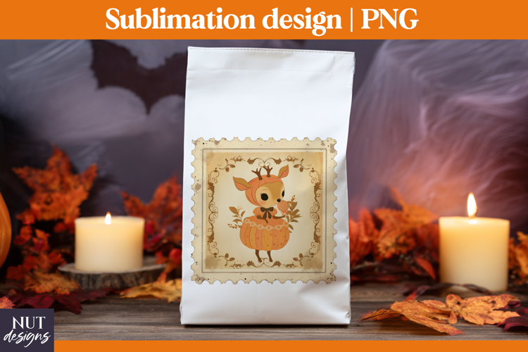 Post Stamp Halloween sublimation, Retro cute bear, treat bag