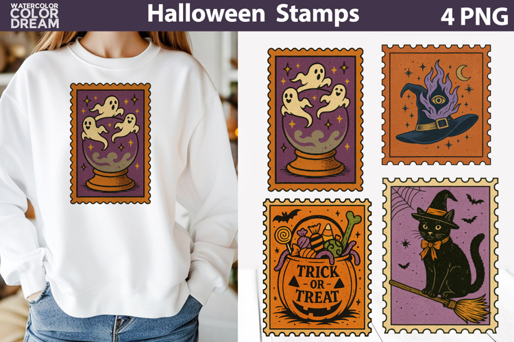 Vintage Halloween Postage Stamp | Spooky Clipart example image 1