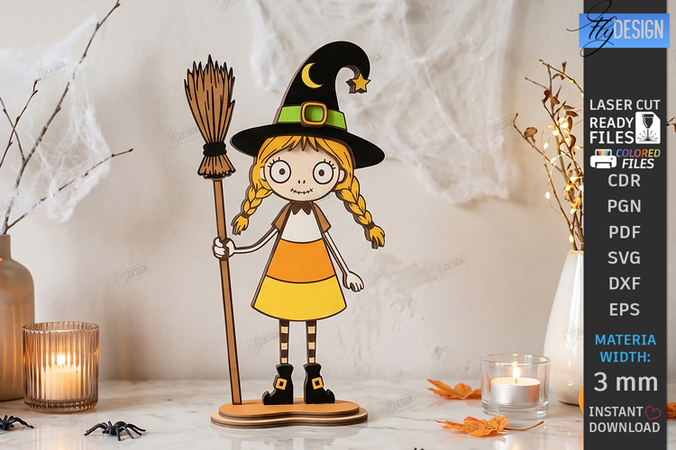 Halloween Standing Character Laser Cut | Cute Witch | CNC