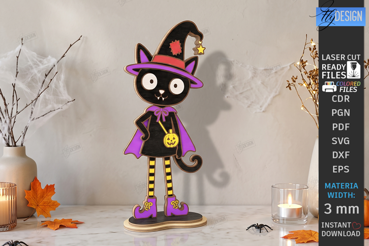 Halloween Standing Character Laser Cut | Black Cat Figurine