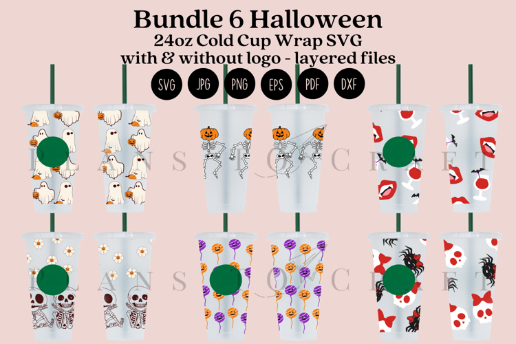 Bundle 6 Halloween 24oz Cold Cup Tumbler Wrap SVG